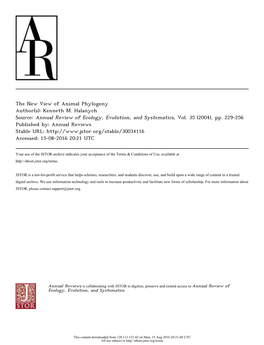 The New View of Animal Phylogeny Author(S): Kenneth M