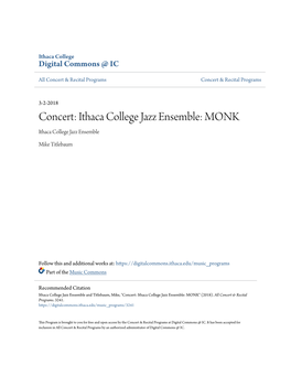 Concert: Ithaca College Jazz Ensemble: MONK Ithaca College Jazz Ensemble