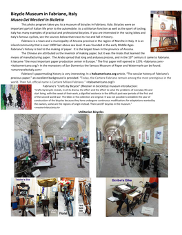 Bicycle Museum in Fabriano, Italy Museo Dei Mestieri in Biciletta This Photo Program Takes You to a Museum of Bicycles in Fabriano, Italy