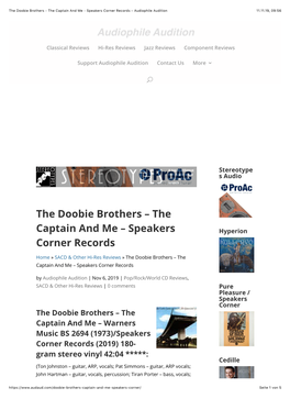 The Doobie Brothers – the Captain and Me – Speakers Corner Records