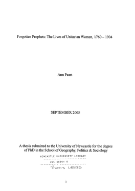 The Lives of Unitarian Women, 1760 — 1904