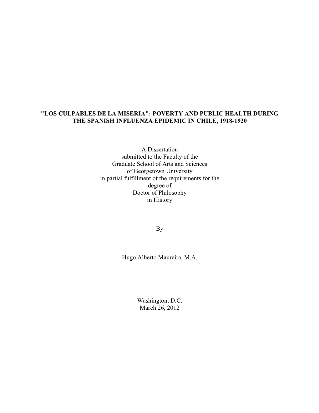 Poverty and Public Health During the Spanish Influenza Epidemic in Chile, 1918-1920