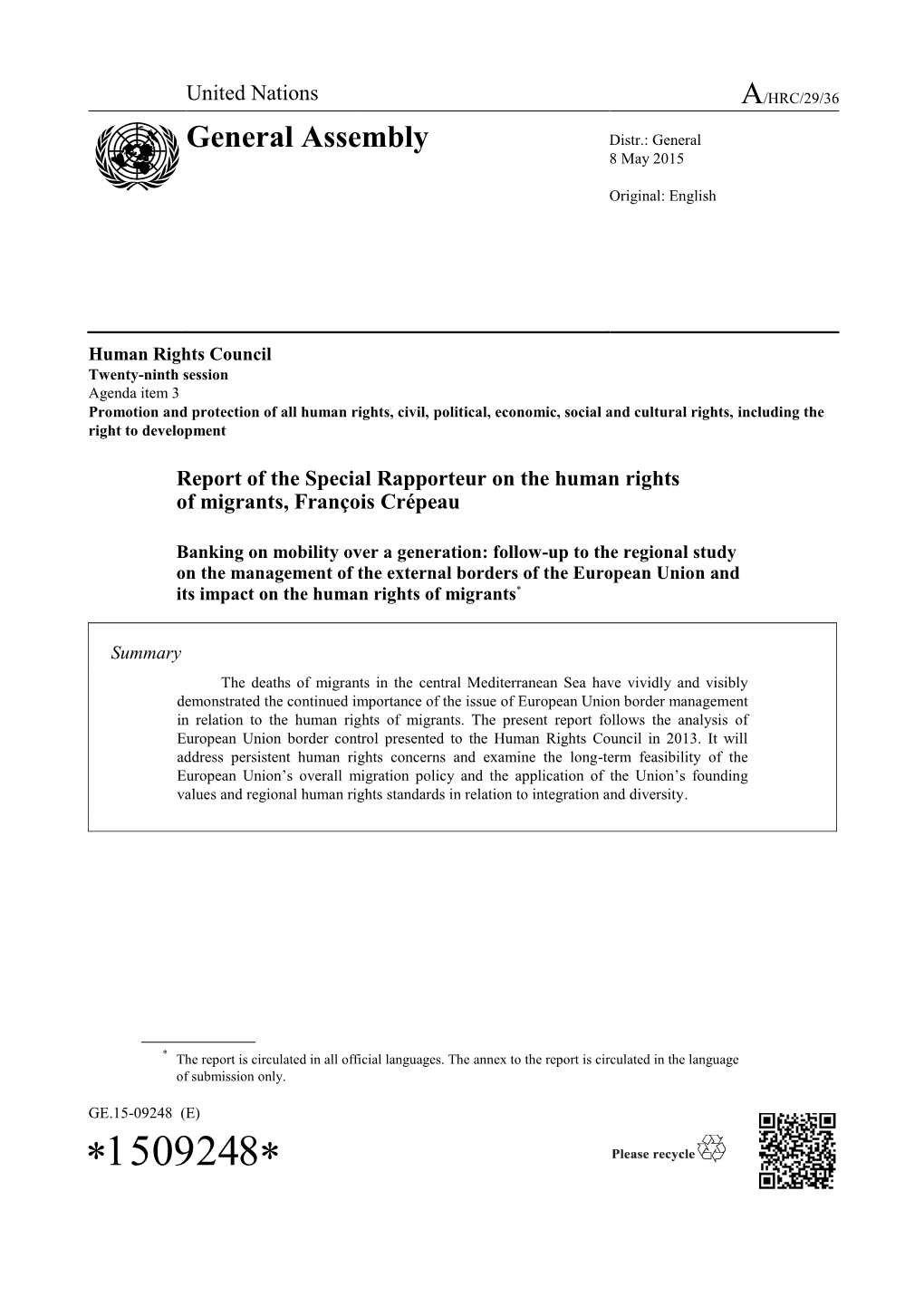Report of the Special Rapporteur on the Human Rights of Migrants in English