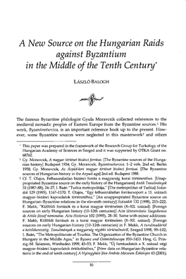A New Source on the Hungarian Raids Against Byzantium in the Middle of the Tenth Century'