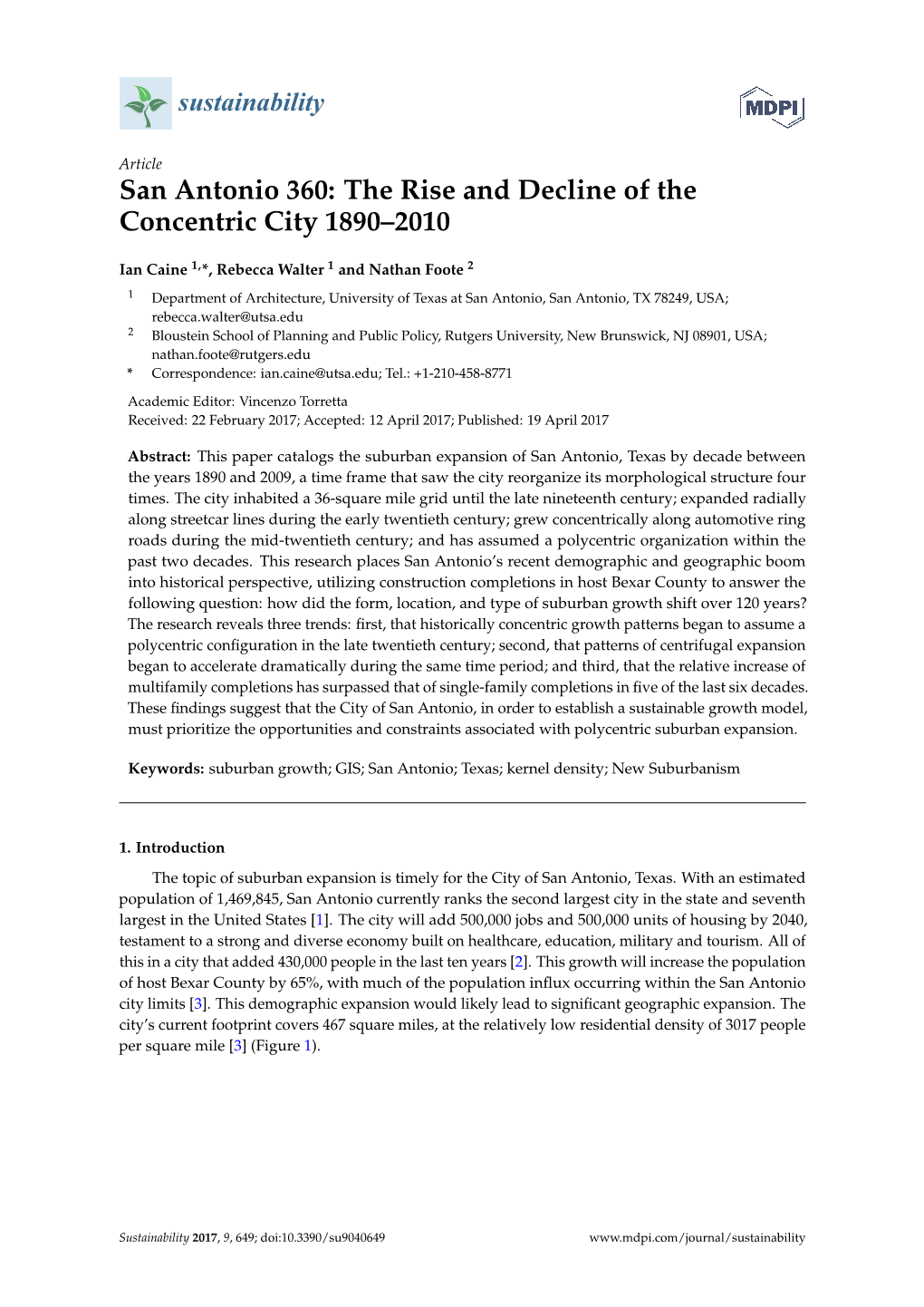 San Antonio 360: the Rise and Decline of the Concentric City 1890–2010