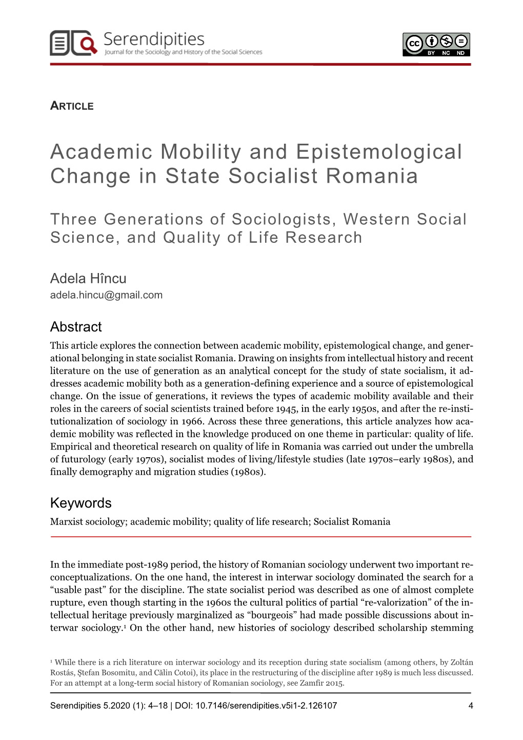 Academic Mobility and Epistemological Change in State Socialist Romania