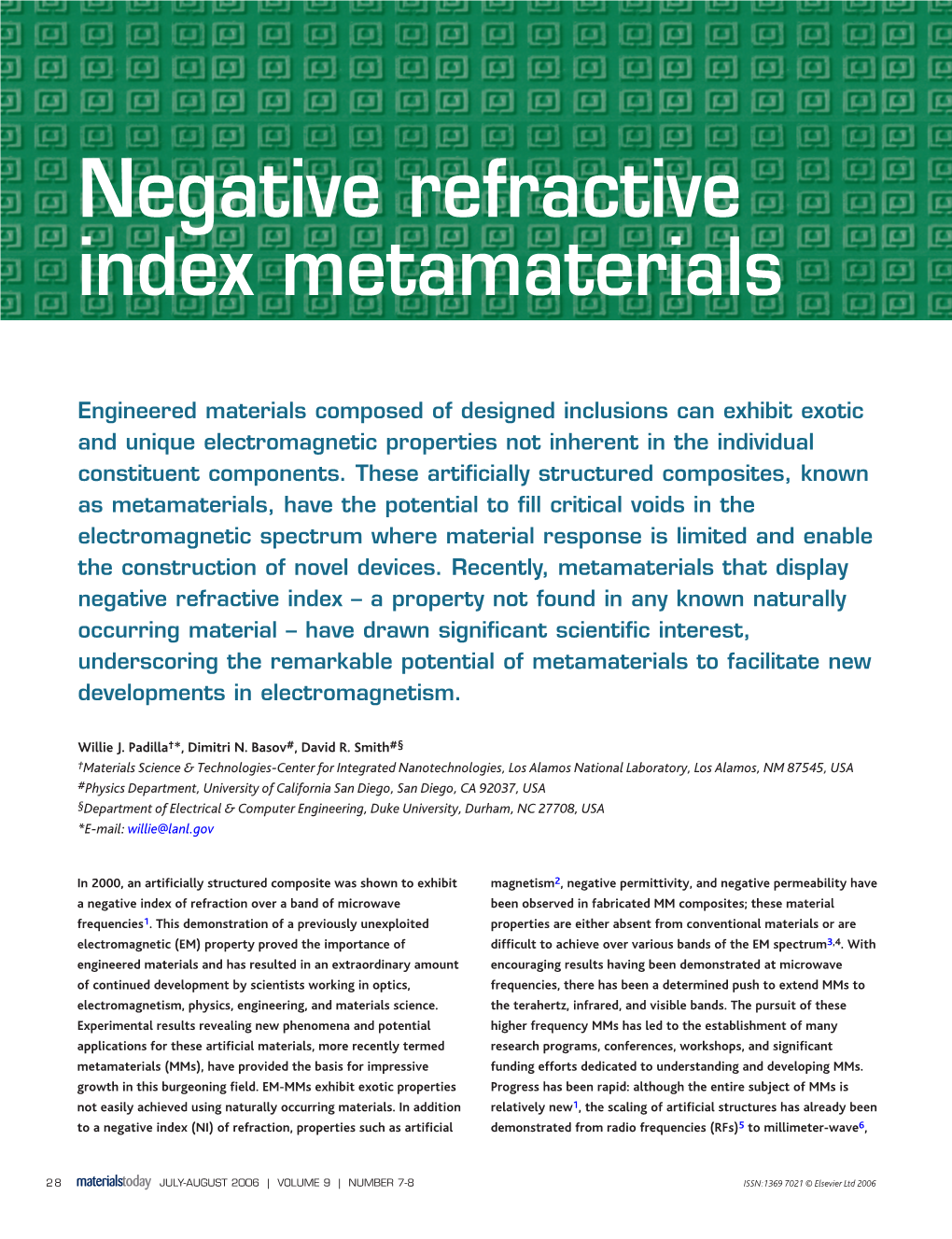 Negative Refractive Index Metamaterials