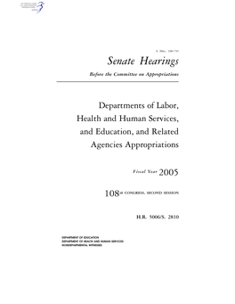 Senate Hearings Before the Committee on Appropriations