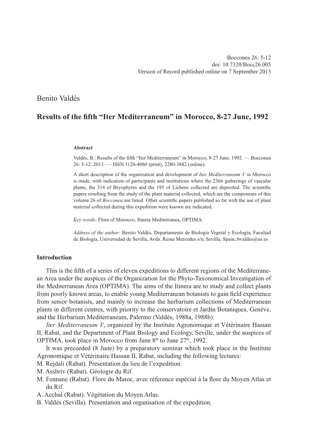 Bocconea 26: 5-12 Doi: 10.7320/Bocc26.005 Version of Record Published Online on 7 September 2013