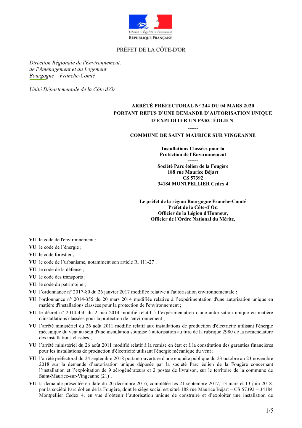 Unité Départementale De La Côte D'or Direction Régionale De L'environnement, De L'aménagement Et Du Logement Bourgogne