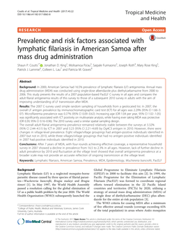 Prevalence and Risk Factors Associated with Lymphatic Filariasis in American Samoa After Mass Drug Administration Shaun P