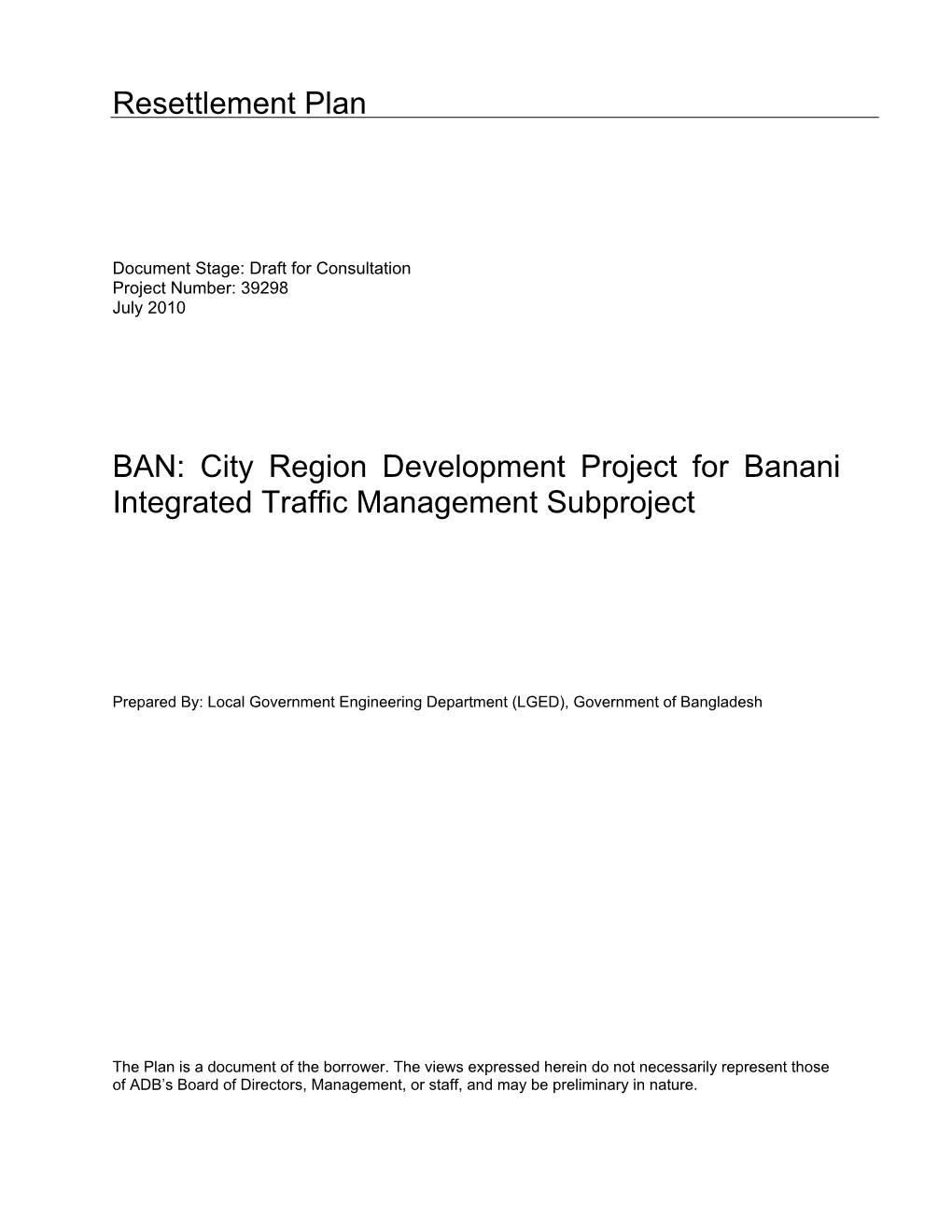 City Region Development Project for Banani Integrated Traffic Management Subproject