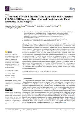 A Truncated TIR-NBS Protein TN10 Pairs with Two Clustered TIR-NBS-LRR Immune Receptors and Contributes to Plant Immunity in Arabidopsis