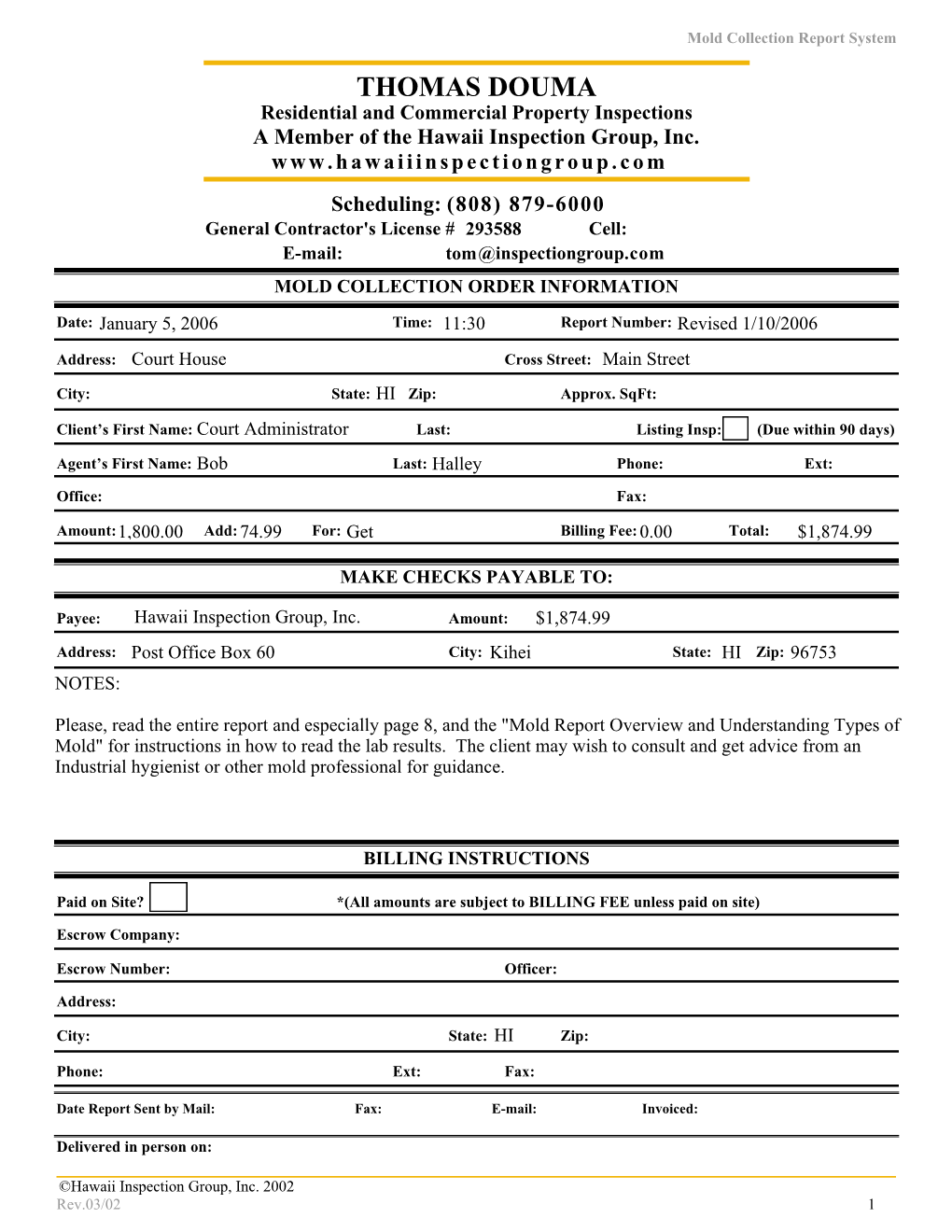 Mold Sample Report