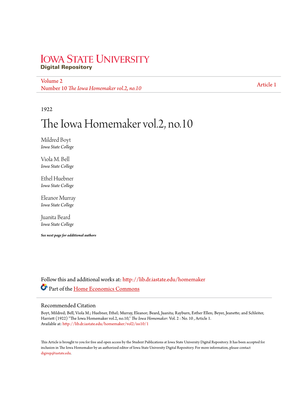 The Iowa Homemaker Vol.2, No.10