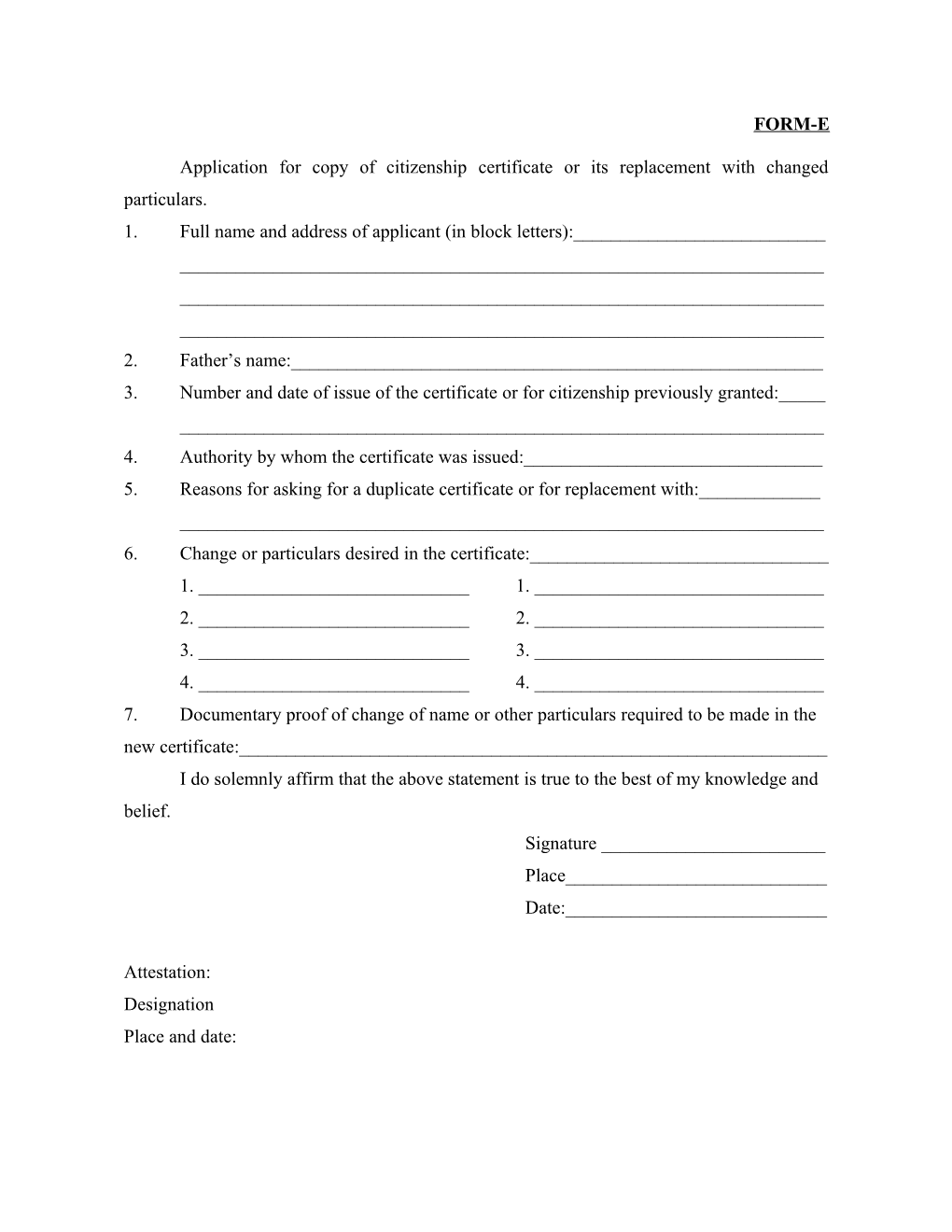 Application for Copy of Citizenship Certificate Or Its Replacement with Changed Particulars