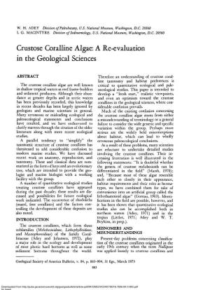 Crustose Coralline Algae: a Re-Evaluation in the Geological Sciences