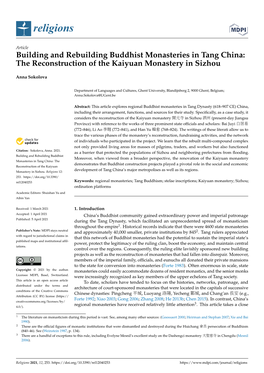 Building and Rebuilding Buddhist Monasteries in Tang China: the Reconstruction of the Kaiyuan Monastery in Sizhou