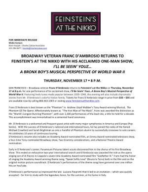 Broadway Veteran Franc D'ambrosio Returns To