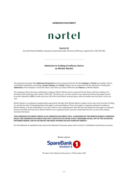 ADMISSION DOCUMENT Nortel AS Admission to Trading of Ordinary