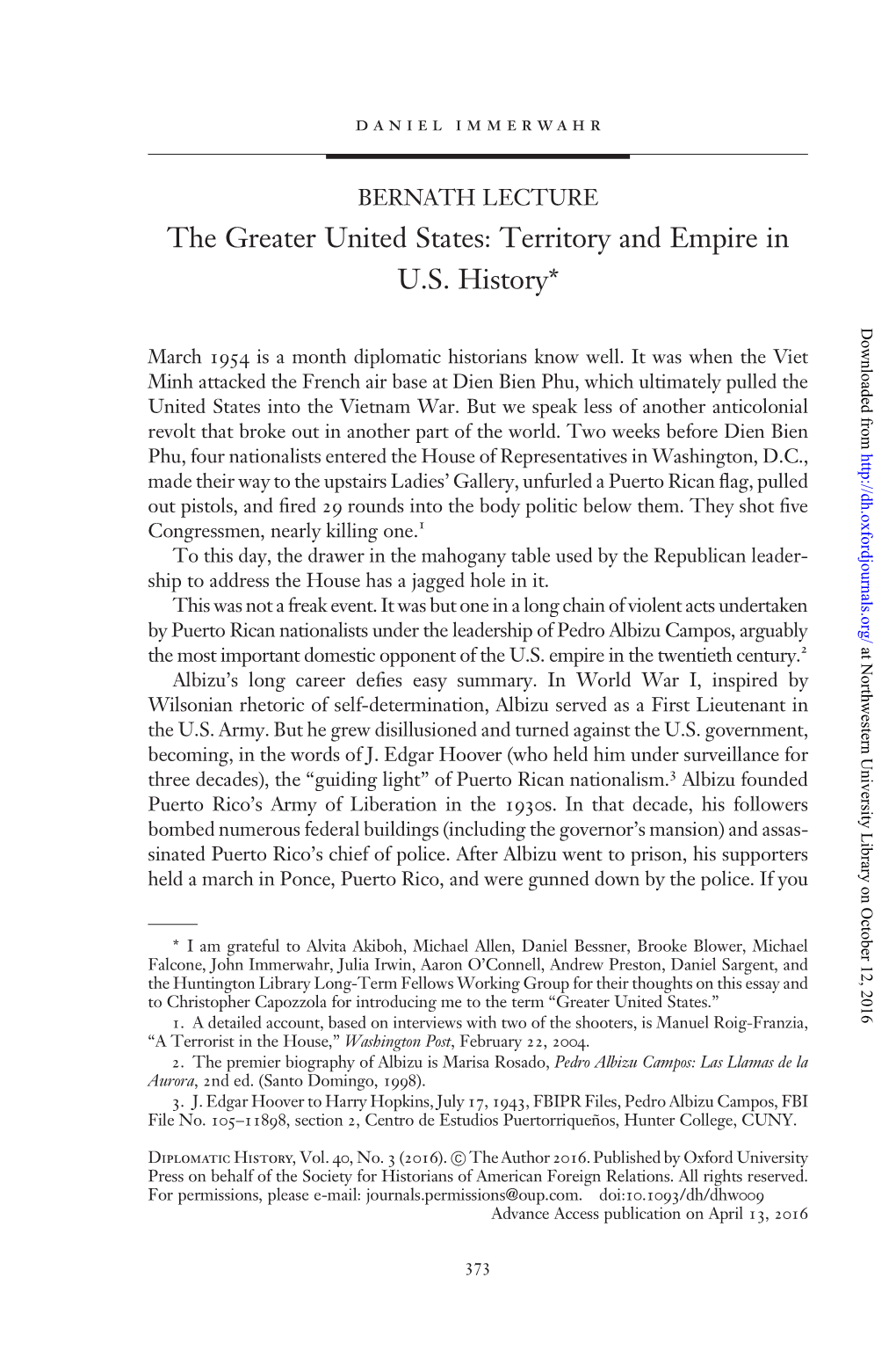 The Greater United States: Territory and Empire in U.S