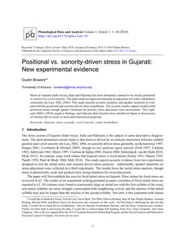 Positional Vs. Sonority-Driven Stress in Gujarati: New Experimental Evidence