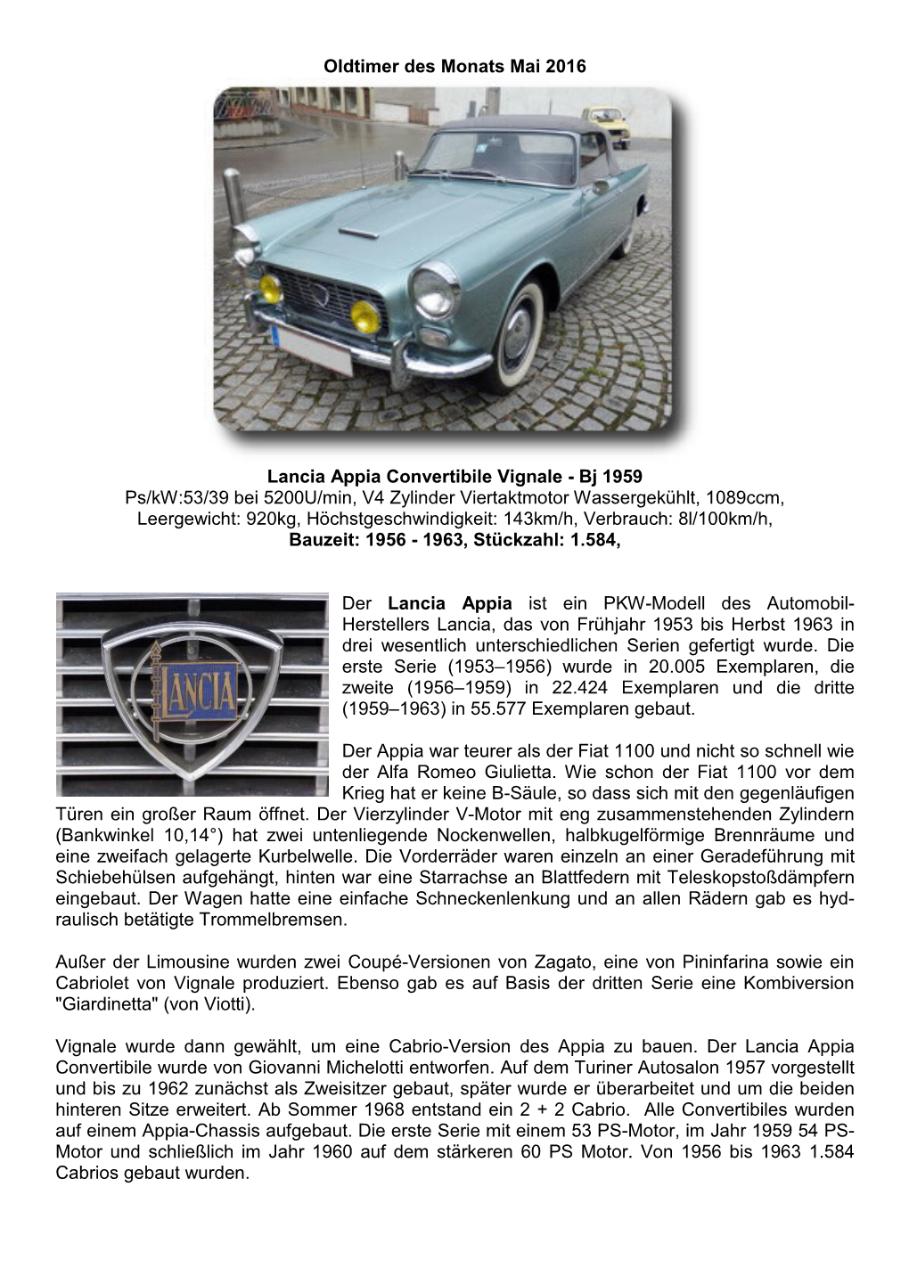 Oldtimer Des Monats Mai 2016 Lancia Appia Convertibile Vignale