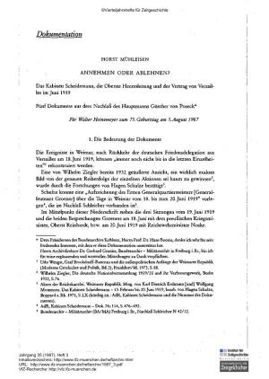 Das Kabinett Scheidemann, Die Oberste Heeresleitung Und Der Vertrag Von Versail­ Les Im Juni 1919