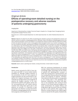 Original Article Effects of Operating-Room Detailed Nursing on the Postoperative Recovery and Adverse Reactions of Patients Undergoing Gastrectomy