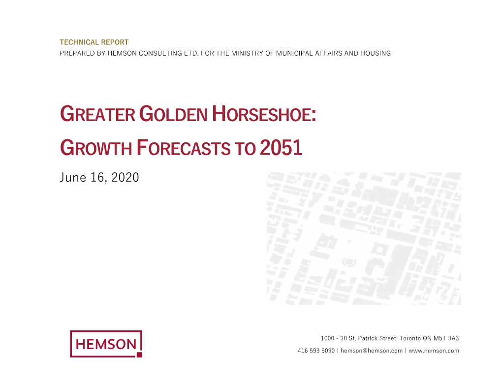GREATER GOLDEN HORSESHOE: GROWTH FORECASTS to 2051 June 16, 2020