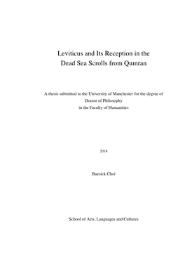 Leviticus and Its Reception in the Dead Sea Scrolls from Qumran