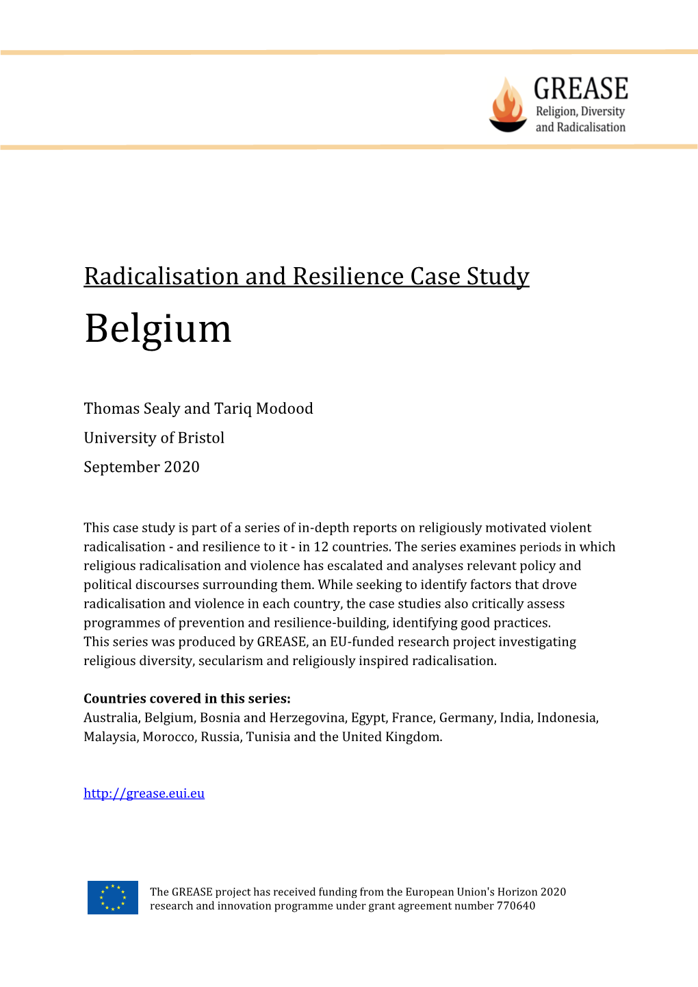 Radicalisation and Resilience Case Study Belgium