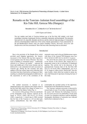 Remarks on the Toarcian–Aalenian Fossil Assemblage of the Kis-Teke Hill, Gerecse Mts (Hungary)