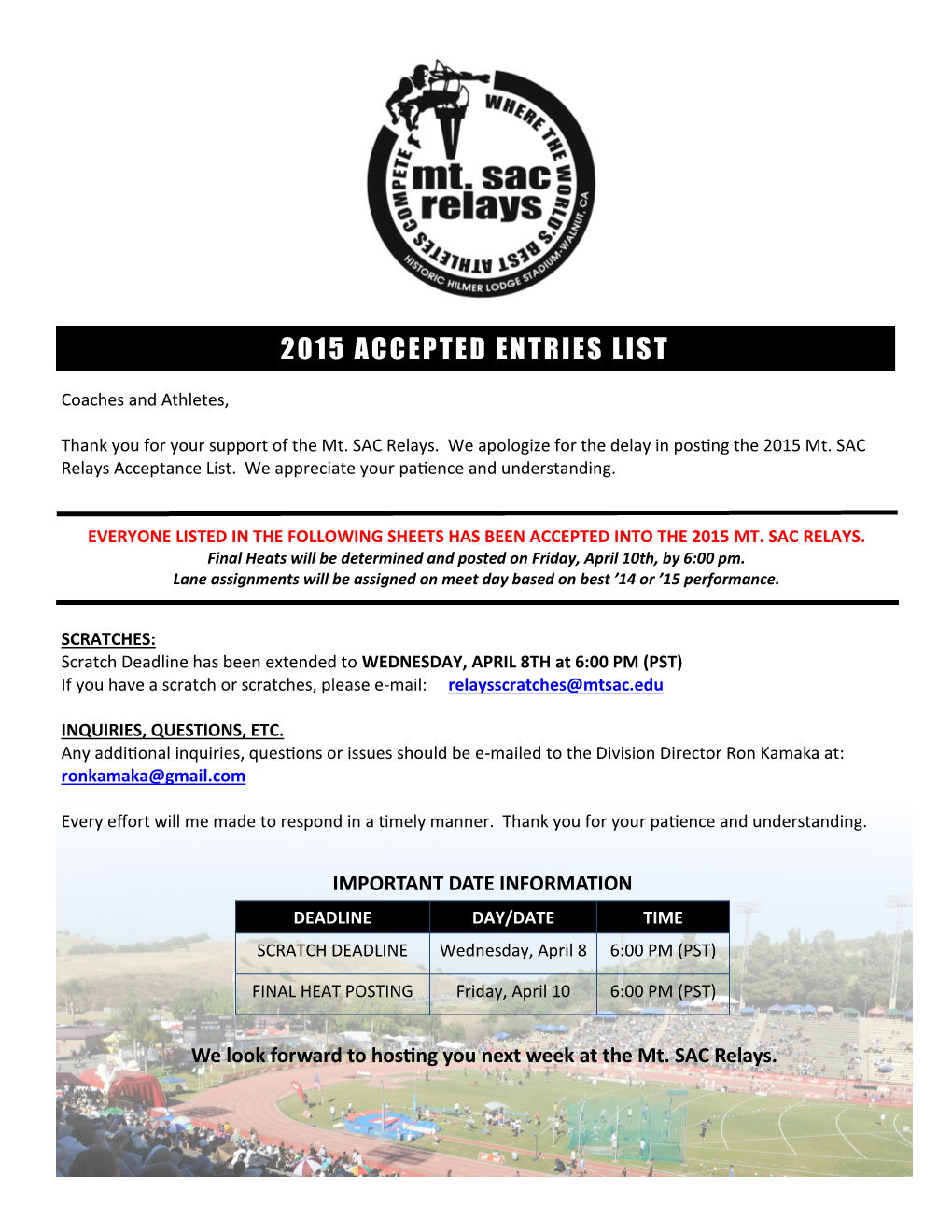 2015 Accepted Entries List