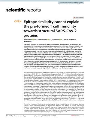 Epitope Similarity Cannot Explain the Pre-Formed T Cell Immunity