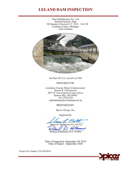 2019 Leland Dam Inspection Report