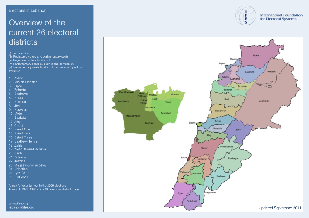 Elections in Lebanon Overview of the Current 26 Electoral Districts