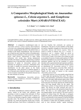 A Comparative Morphological Study on Amaranthus Spinosus L., Celosia Argentea L