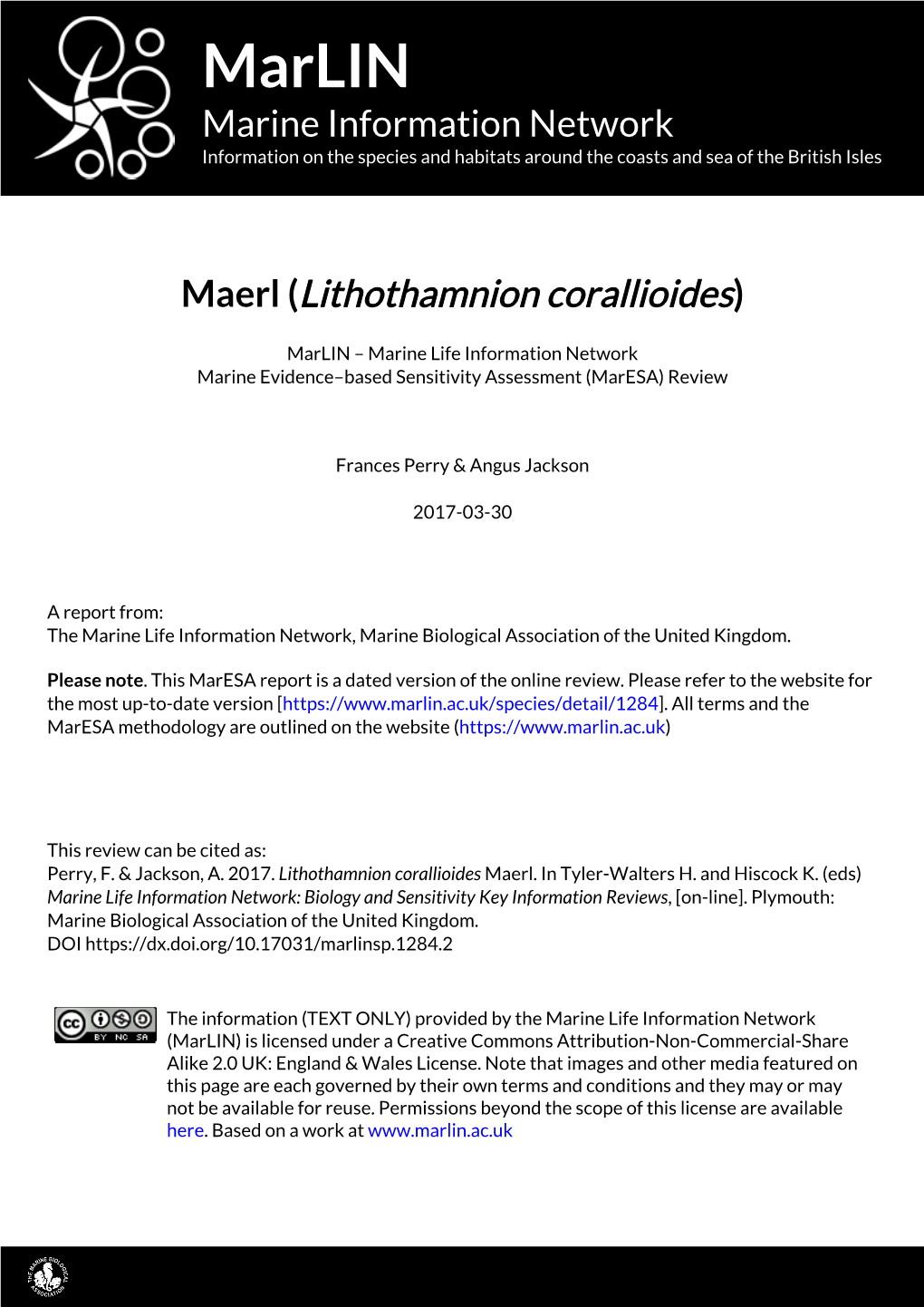 Marlin Marine Information Network Information on the Species and Habitats Around the Coasts and Sea of the British Isles