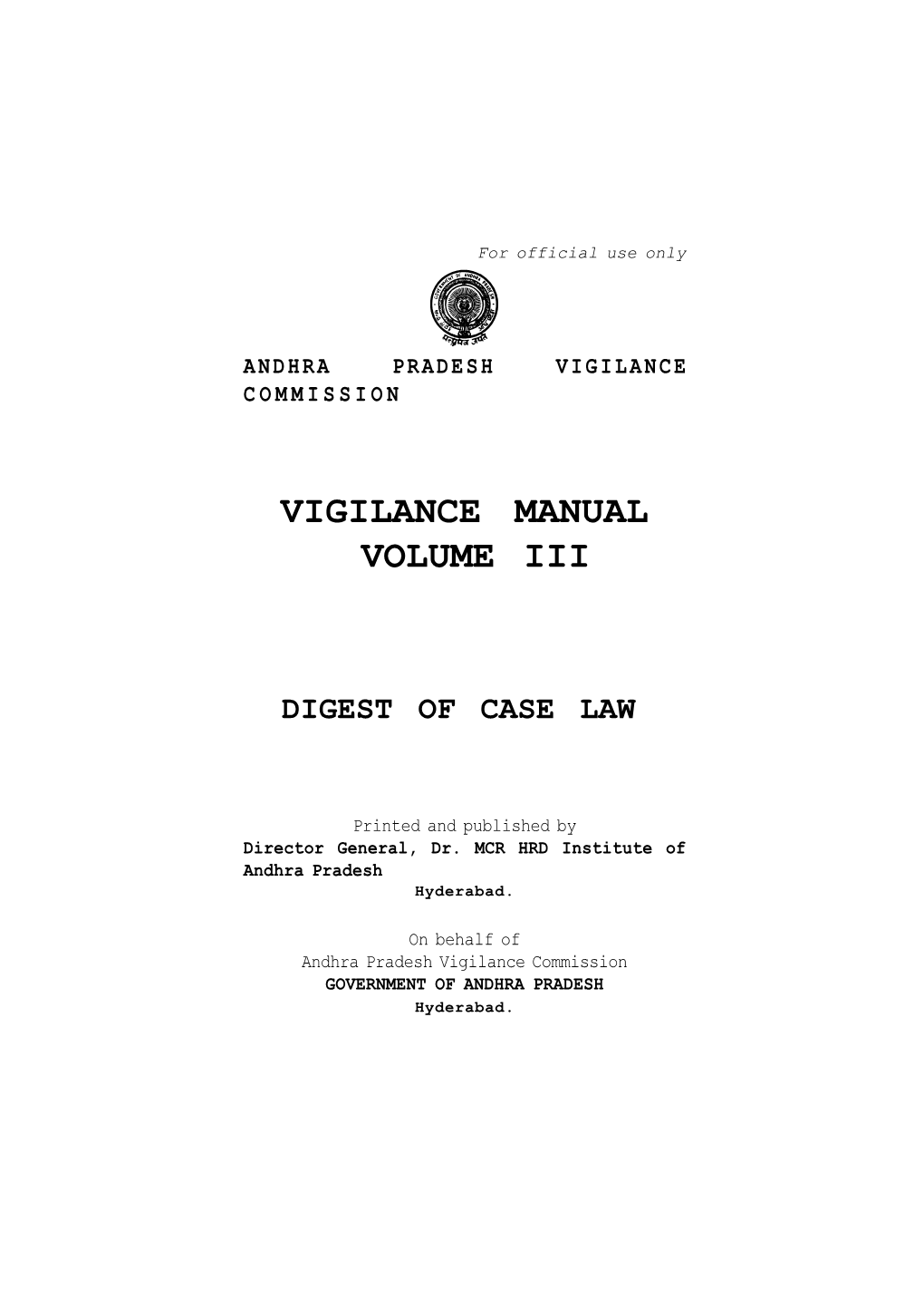 Vigilance Manual Volume Iii