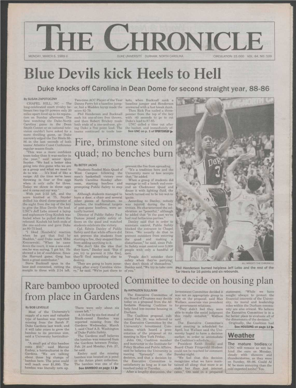 Blue Devils Kick Heels to Hell Duke Knocks Off Carolina in Dean Dome for Second Straight Year, 88-86