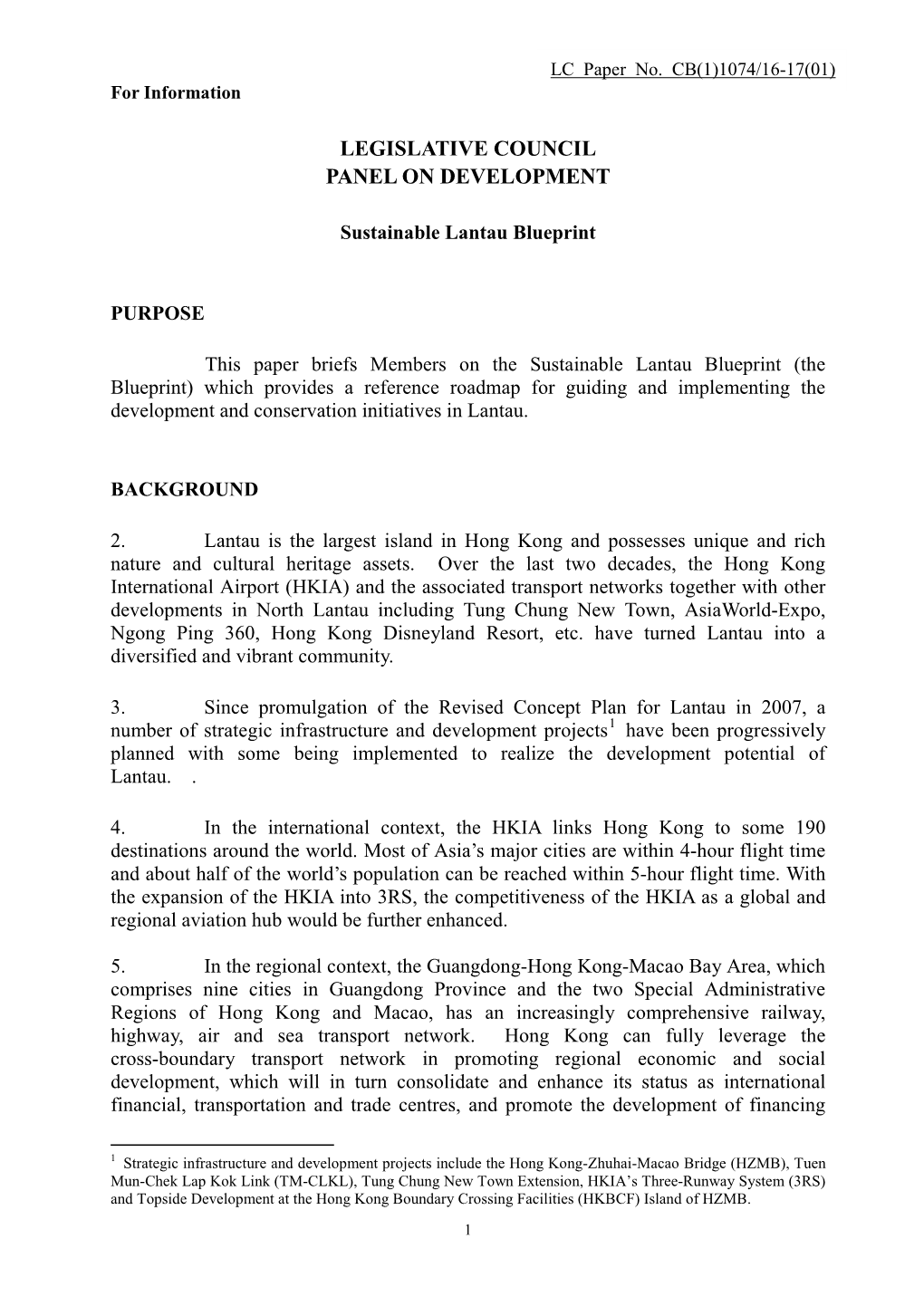 Administration's Paper on Sustainable Lantau Blueprint