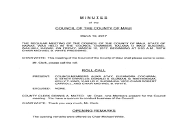 Minutes Council of the County of Maui Roll Call