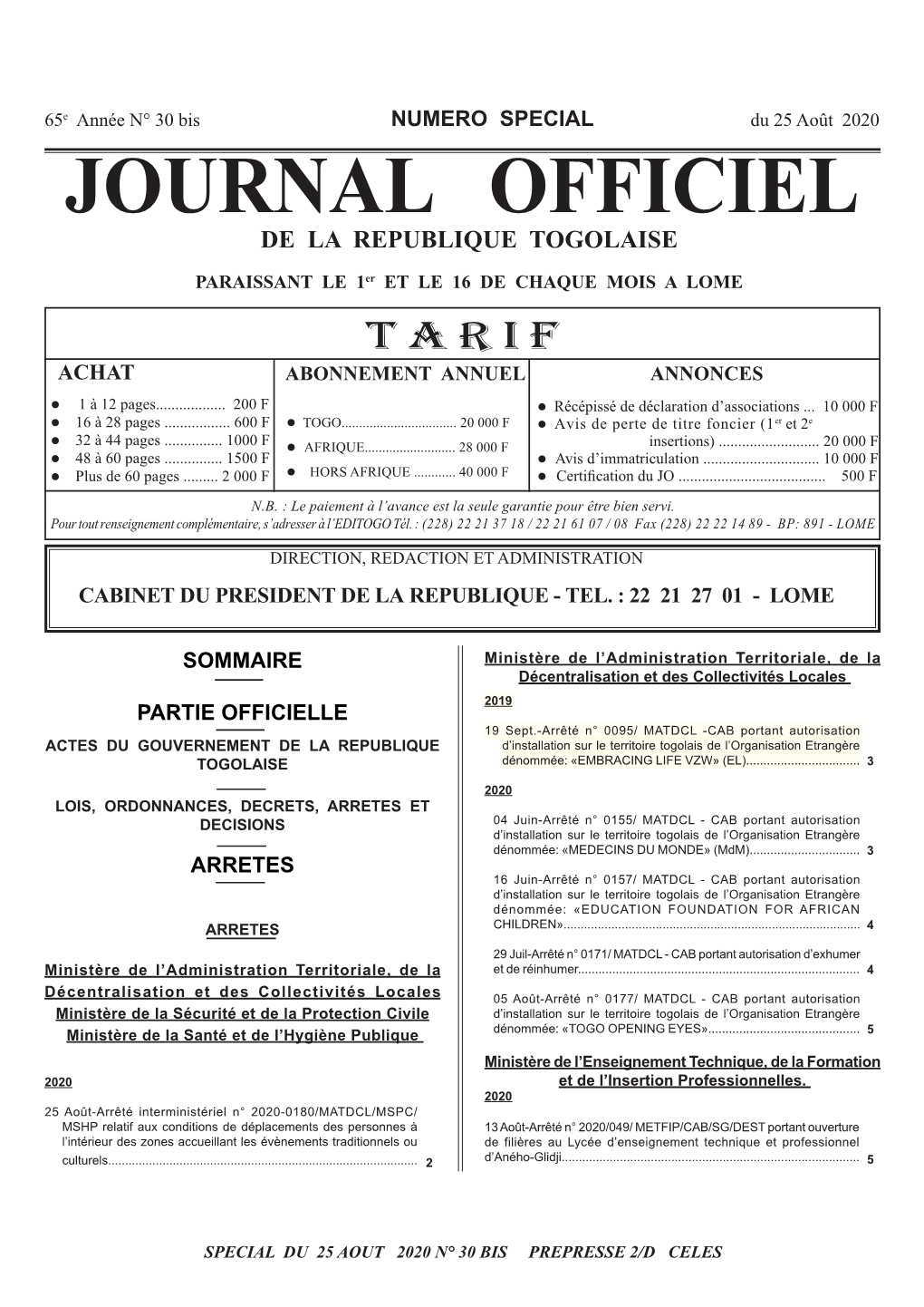 Journal Officiel De La Republique Togolaise