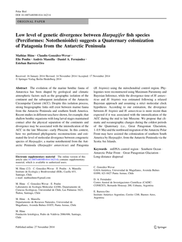 Low Level of Genetic Divergence Between Harpagifer Fish Species (Perciformes: Notothenioidei) Suggests a Quaternary Colonization