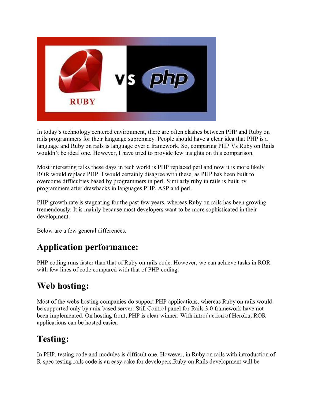 Application Performance: Web Hosting: Testing