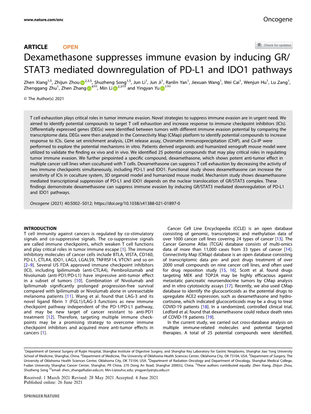 Dexamethasone Suppresses Immune Evasion by Inducing GR/STAT3