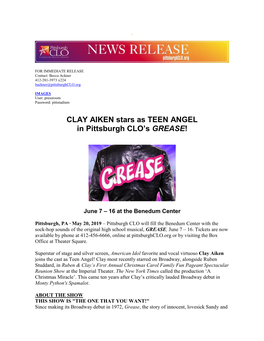 CLAY AIKEN Stars As TEEN ANGEL in Pittsburgh CLO's GREASE!