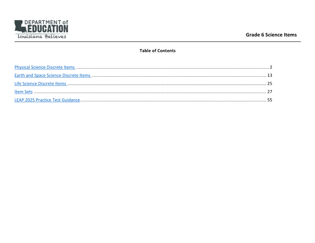 Grade 6 Science Items