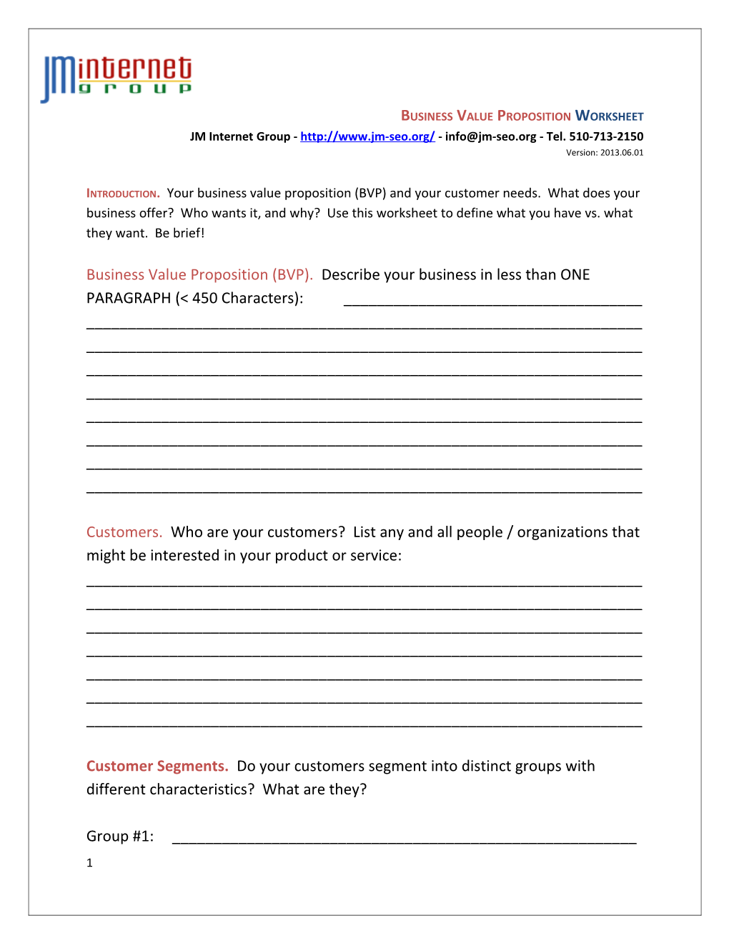 Business Value Proposition Worksheet